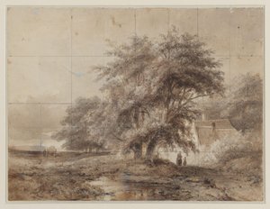 Landscape with a Farmhouse under the Trees on the Right, with a Woman and Child in Front by Weissenbruch (workshop of)