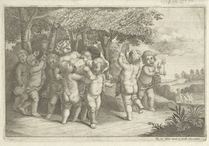 Boys Playing Music and Dancing Carrying a Bacchant by Wenceslaus Hollar (rejected attribution)
