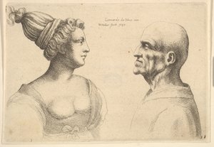 A Female with Hair Tied Back and a Bald Male Facing Each Other by Wenceslaus Hollar