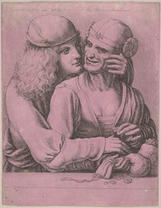 A Young Man Caressing an Old Woman