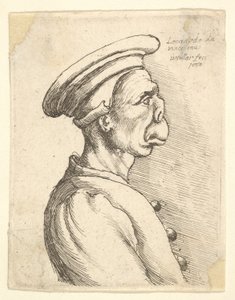 Bust of a Man with a Flat Nose and Protruding Mouth, Wearing Flat Cap and Buttoned Coat by Wenceslaus Hollar