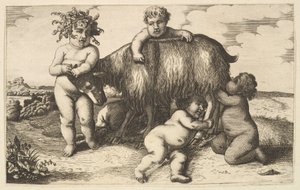 Four Boys, a Young Satyr, and a Goat (copy in reverse) by Wenceslaus Hollar