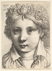Head of a young girl wearing a jeweled headdress by Wenceslaus Hollar