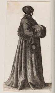 Woman Dressed in Black with a Mask, Bonnet, and Muff by Wenceslaus Hollar