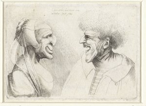 Deformed Heads of a Laughing Man and Woman with Headscarf by Wenceslaus Hollar