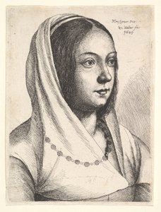Young Woman with a Scarf on Her Head, after Bonsignori by Wenceslaus Hollar