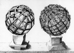 Perspective Illustration, Two Spheres, Engraving from Perspectiva Corporum Regularium, by Wentzel Jamnitzer