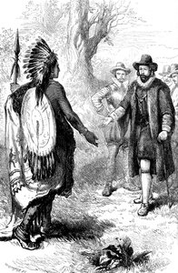 Reception of a Narragansett Warrior by John Winthrop, Massachusetts