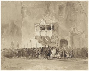 Man Addressing a Crowd from a Balcony