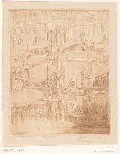 Bathing and Praying Men and Women on the Banks of the Ganges in Benares by Wijnand Otto Jan Nieuwenkamp (signed by artist)