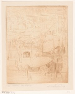 Bathing and Praying Men and Women on the Banks of the Ganges in Benares