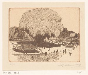 View of Loloan Barat in Bali by Wijnand Otto Jan Nieuwenkamp (signed by artist)