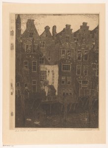 Houses on the Voorstraatshaven in Dordrecht by Wijnand Otto Jan Nieuwenkamp (signed by artist)