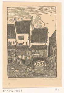 Houses at the harbor of Enkhuizen by Wijnand Otto Jan Nieuwenkamp (signed by artist)