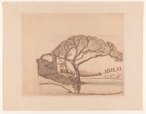 Houses, Tree by Pond, and Women with Water Jugs on Their Heads (Near Cairo)