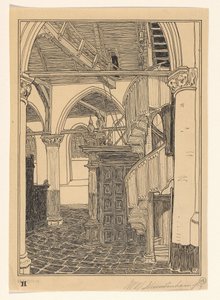 Interior of the Noorderkerk in Hoorn by Wijnand Otto Jan Nieuwenkamp (signed by artist)