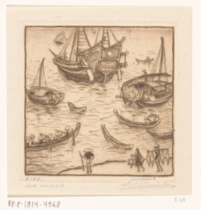 Ships in a Bay on the East Coast of Lombok by Wijnand Otto Jan Nieuwenkamp (signed by artist)