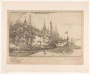 Ship with Firewood on the Bank of the Ganges in Benares by Wijnand Otto Jan Nieuwenkamp (signed by artist)