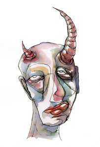 Watercolor Horned Face by Wildemar Doomgriever