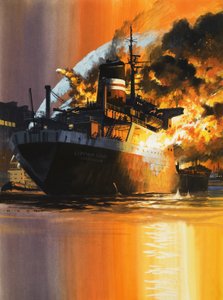 Blazing Ship by Wilf (20th century) Hardy