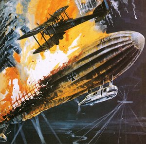 Shooting down a Zeppelin during the First World War