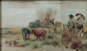 Double Image: Cows in the Pasture, Two Farmers in Conversation by Wilhelm Busch