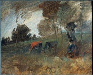 Pasture Landscape with Red Cow by Wilhelm Busch
