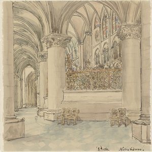 Interior of Notre-Dame in Paris by Wilhelm Cornelis Bauer