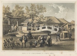 Bridge of Cut Stone and Entrance to a Temple, Simoda, 1855