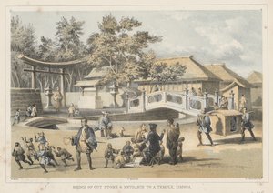 Bridge of Cut Stone and Entrance to a Temple, Simoda, 1855