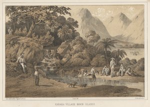 Kanaka Village Bonin Islands by Wilhelm Joseph Heine