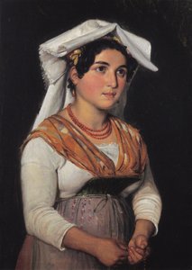 A Young, Standing Italian Woman, Holding a Rosary by Wilhelm Marstrand