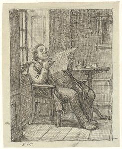 A Fat Gentleman Reading a Newspaper with His Coffee by Wilhelm Marstrand