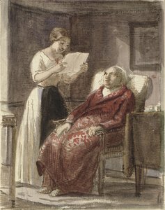 A Young Girl Reading a Letter Aloud to an Old Man in a Red Dressing Gown by Wilhelm Marstrand