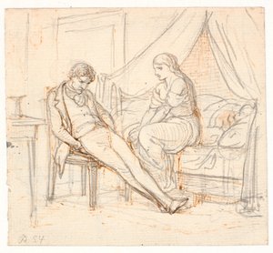 Interior with Melancholic Young Man and a Girl on a Bed by Wilhelm Marstrand