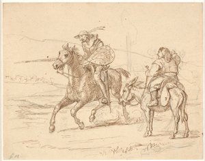While Sancho Watches, Don Quixote Attacks by Wilhelm Marstrand