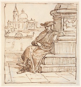 Priest at the Marens Column on the Piazzetta