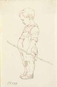 Standing Little Boy with a Stick in Hand
