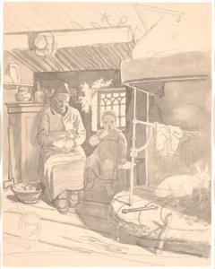 Swedish Farmhouse with Old Woman and Child