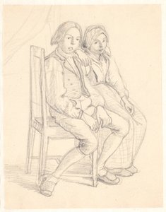 Swedish Girl and Boy Sitting on a Chair by Wilhelm Marstrand