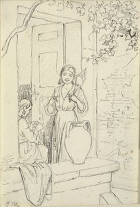 Two Italian Women in a Doorway, One with a Spindle by Wilhelm Marstrand