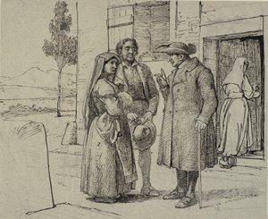 Outside a House, a Priest Admonishes a Young Couple