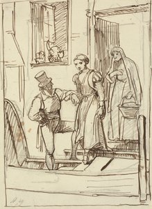 Young Girl and Old Woman Helped by a Man into a Gondola by Wilhelm Marstrand