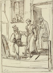 Young Girl and Old Woman Helped by a Man into a Gondola by Wilhelm Marstrand