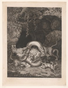 Lion and Lioness Protecting Cubs from a Snake by Wilhelm Tischbein
