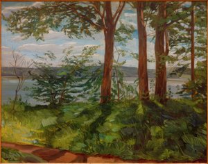 Landscape at Lake Starnberg with Three Trees by Wilhelm Trübner