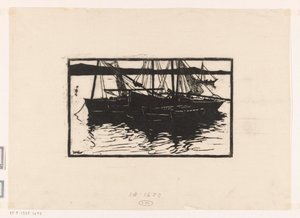 Moored Ships in Concarneau by Willem Adrianus Grondhout