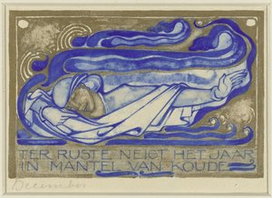 The Year Declines in a Mantle of Cold, December (title on object) Design for Calendar Page for the Dutch Art Association Calendar 1930 (series title)