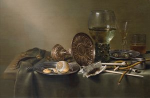 Still Life with Glasses and Tobacco by Willem Claesz. Heda