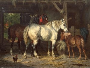 Horses in Stable by Willem Jacobus Boogaard